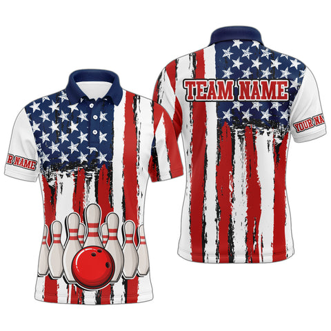 Maxcorners Red Bowling Ball USA Flag Customized Name And Team Name 3D Shirt