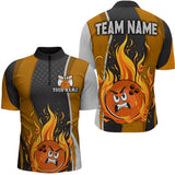 Maxcorners Bowling And Pins Funny Flame Orange  Customized Name, Team Name 3D Polo Shirt