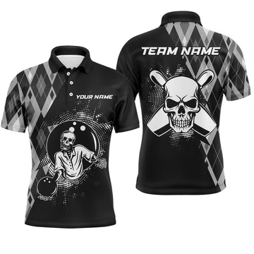 Maxcorners Men Skull Custom Bowling Team Shirts Unisex Bowling Men Short Sleeve Polo & Quarter-Zip