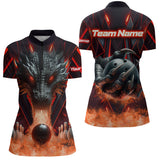 Maxcorners Red & Black Flame Dragon Bowling Shirt Polo Bowling Team League for Men Women Bowling Gifts