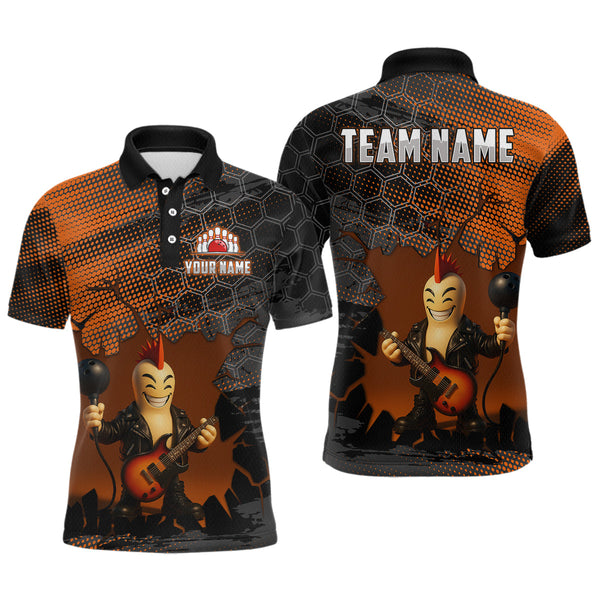Maxcorners Bowling Pin Rocker Shirt for Men Music Bowlwing Team Leage Polo & Quarter-Zip Bowling Jersey MT1607