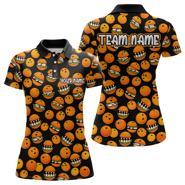 Maxcorners Funny Orange Humburger Bowling Shirt for Men Bowling Team League Polo & Quarter-Zip Bowling Jersey MT1607