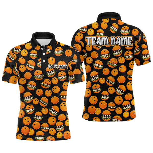 Maxcorners Funny Orange Humburger Bowling Shirt for Men Bowling Team League Polo & Quarter-Zip Bowling Jersey MT1607