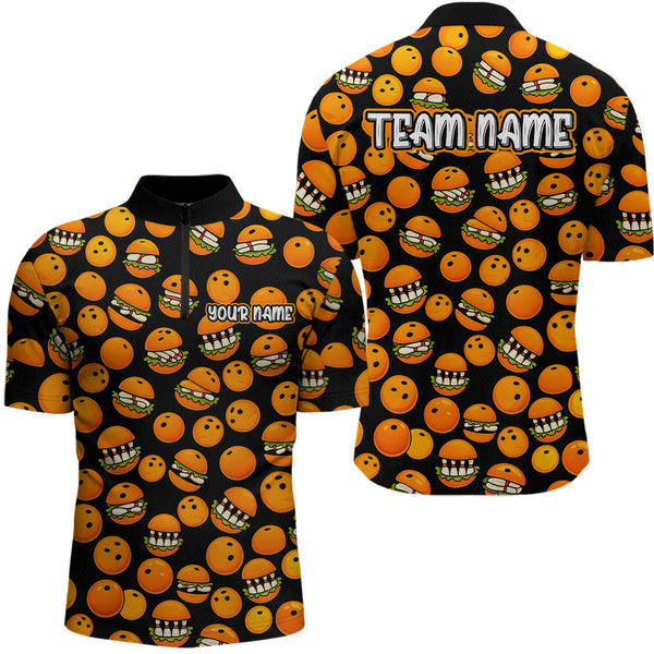 Maxcorners Funny Orange Humburger Bowling Shirt for Men Bowling Team League Polo & Quarter-Zip Bowling Jersey MT1607