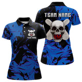 Maxcorners Skull Bowling Jersey Men Women Custom Blue Bowling Shirts Polo Bowling Team Shirt