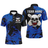 Maxcorners Skull Bowling Jersey Men Women Custom Blue Bowling Shirts Polo Bowling Team Shirt