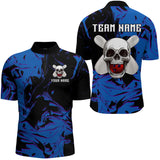 Maxcorners Skull Bowling Jersey Men Women Custom Blue Bowling Shirts Polo Bowling Team Shirt