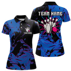 Maxcorners Camo Purple Bowling Jersey Men Custom Blue Bowling Shirts Polo Bowling Team