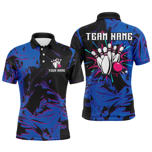 Maxcorners Camo Purple Bowling Jersey Men Custom Blue Bowling Shirts Polo Bowling Team