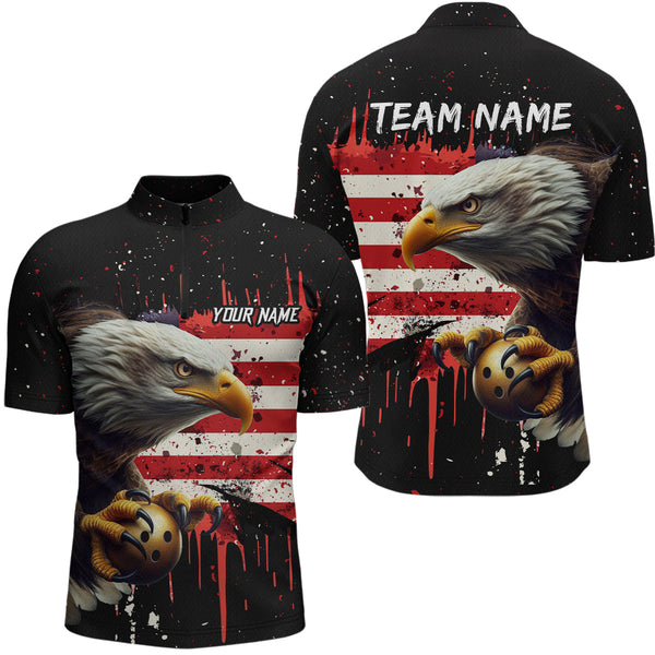 Maxcorners American Flag Bowling Shirt Custom Eagle Bowling Jersey For Men And Women Polo Bowling League LM0803