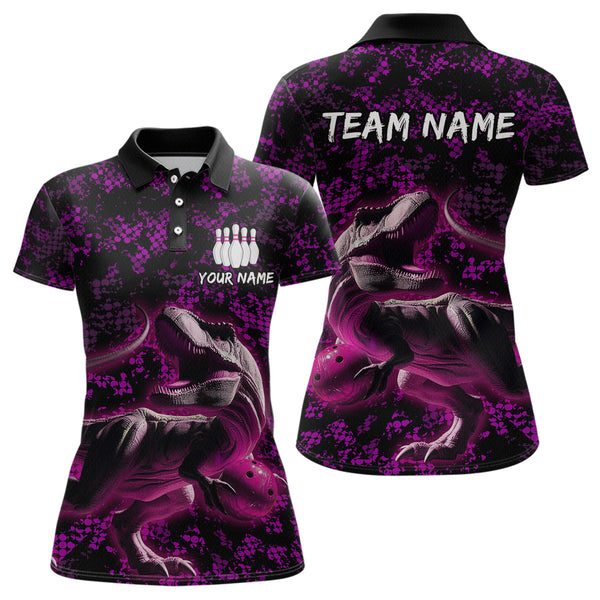 Maxcorners Custom Purple Bowling Shirt Dinosaur Bowling Jersey Quarter Zip Bowling League LM0803