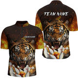 Maxcorners Flames Bowling Shirts Tiger Bowling Jersey Quarter-Zip Bowling Team League LM0803