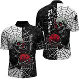 Maxcorners Black and White Skull Bowling Team Shirt Custom Spider Bowling Jersey Men Halloween Bowling Outfit LM0409