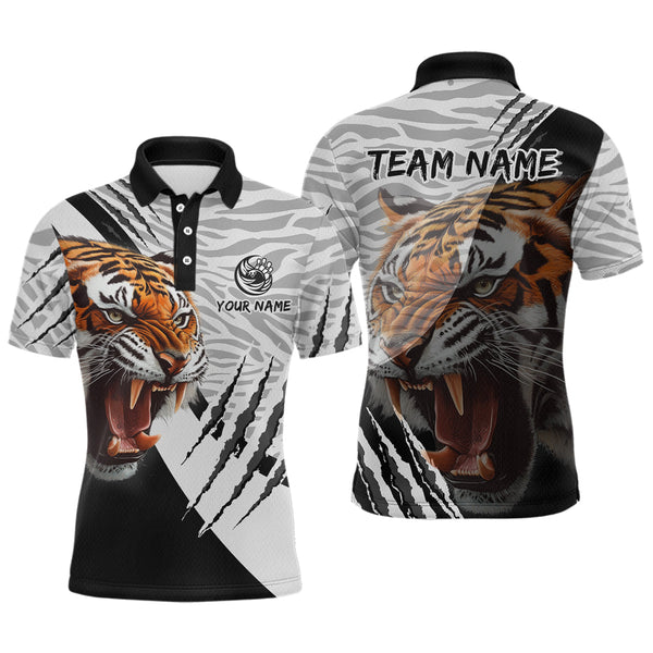 Maxcorners Black & White Bowling Shirt Tiger Bowling Team Jersey Polo Bowling for Men & Women