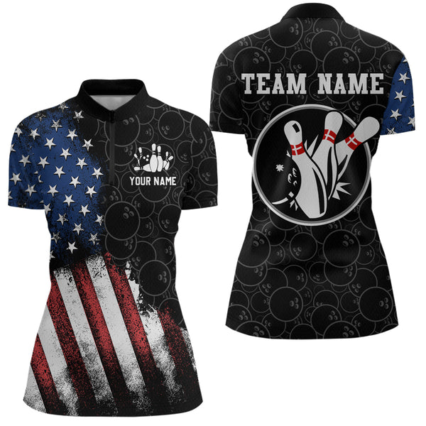 Maxcorners Personalized American Bowling Shirt Polo Bowling Jersey Patriotic Bowling Outfit