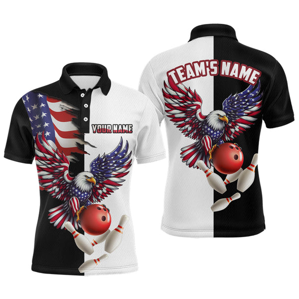 Maxcorners American Eagle Polo Bowling Shirt Custom Black & White Bowling Jersey for Men And Women