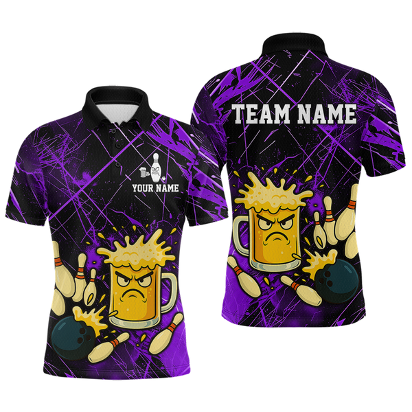 Maxcorners Custom Purple Funny Beer Bowling Shirt Team Bowling League Jersey for Men Bowling Outfit 
 LM1109