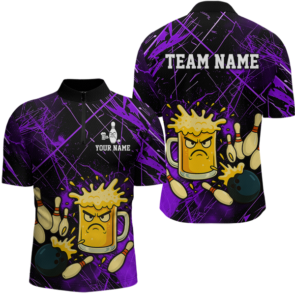 Maxcorners Custom Purple Funny Beer Bowling Shirt Team Bowling League Jersey for Men Bowling Outfit 
 LM1109