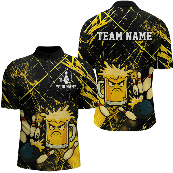 Maxcorners Custom Yellow Funny Beer Bowling Shirt Team Bowling League Jersey for Men Bowling Outfit LM1109