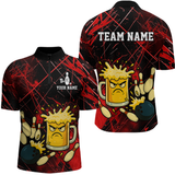 Maxcorners Custom Red Funny Beer Bowling Shirt Team Bowling League Jersey for Men Bowling Outfit LM1109