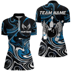 Maxcorners Personalized Bowling Shirt For Men And Women Bowling Team Jersey Blue Polo Shirt