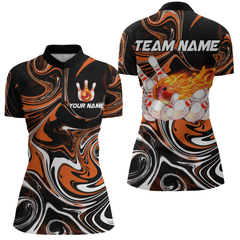 Maxcorners Custom Flame Bowling Shirt Orange Polo Bowling Shirt Unisex Bowling Outfits