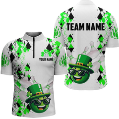 Maxcorners Custom Green Funny Bowling Shirt St Patrick Day Bowling Polo Team Jersey Unisex