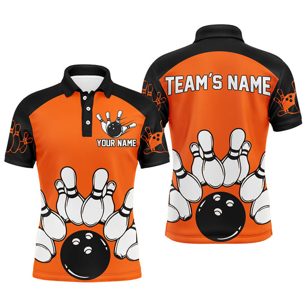 Maxcorners Orange Funny Bowling Customized Name And Team Name 3D Shirt