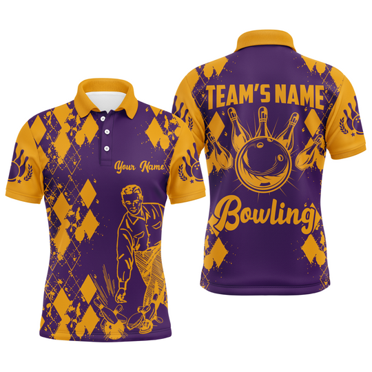 Maxcorners Orange$Purple Funny Bowling Customized Name And Team Name 3D Shirt