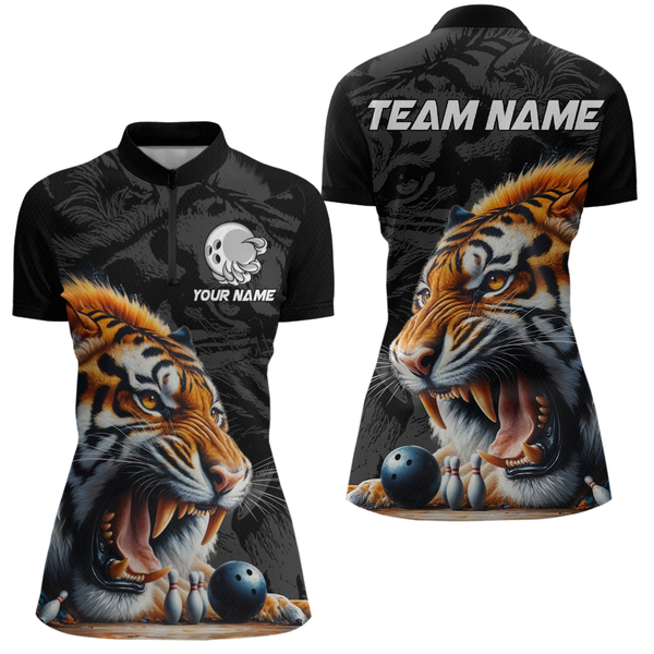 Maxcorners Custom Tiger Bowling Shirt Tiger Bowling Team League Unisex Quarter-Zip Bowling Outfit