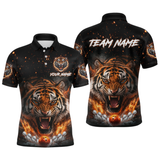 Maxcorners Custom Flame Tiger Bowling Shirt Orange Polo Bowling Jersey for Men and Women Gifts