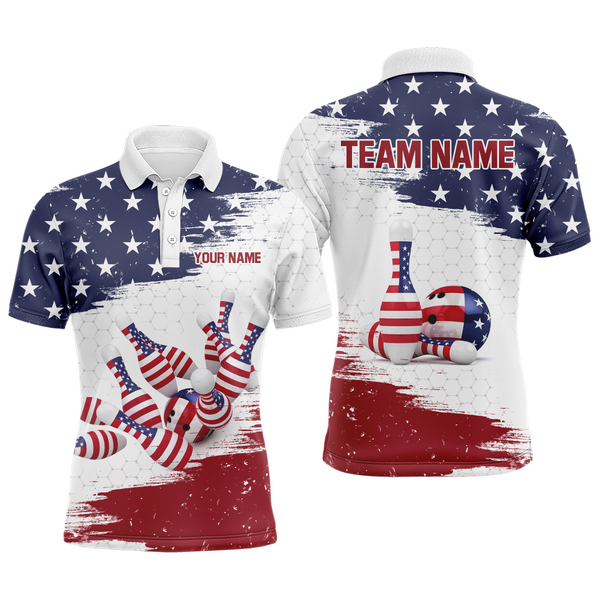 Maxcorners American Flag Bowling Hexagon Pattern Customized Name And Team Name 3D Shirt