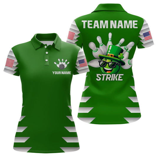 Maxcorners Lucky Bowling Shirt For Men St. Patrick Day Bowling Shirt Custom Green Polo Shirt