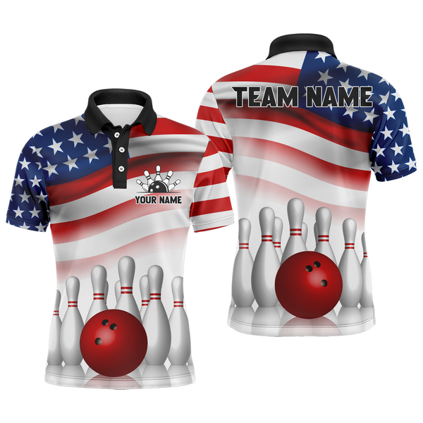 Maxcorners Personalized American Flag Bowling Team Shirts For Men And Women Patriotic Bowling Gifts