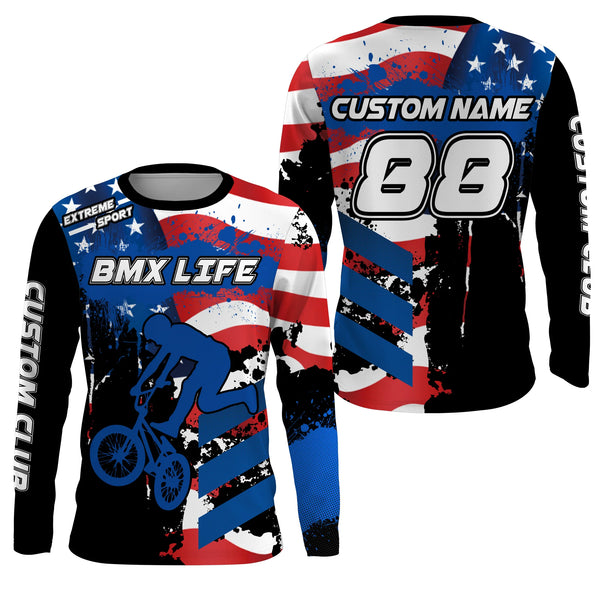 Personalized American BMX racing jersey UPF30+ patriotic Cycling shirt bicycle motocross racewear