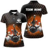 Maxcorners Bowling And Pins Orange Hexagon Pattern Customized Name, Team Name 3D Polo Shirt