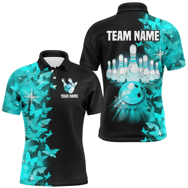 Maxcorners Butterfly Bowling Polo Shirts For Men Women Custom Bowling Jersey Team