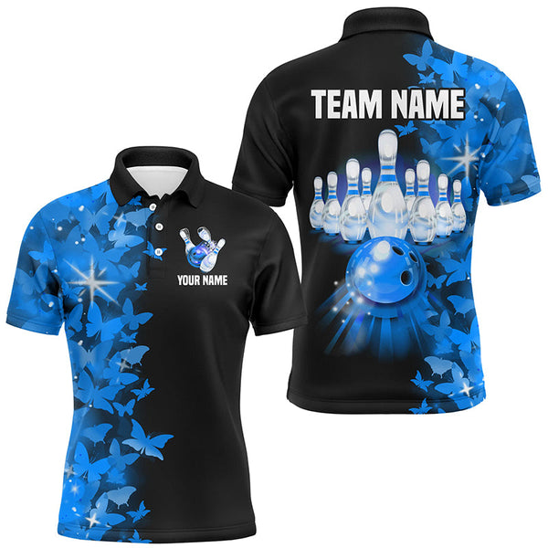 Maxcorners Butterfly Bowling Polo Shirts For Men Women Custom Bowling Jersey Team
