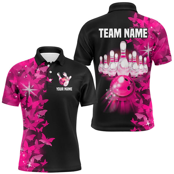 Maxcorners Butterfly Bowling Polo Shirts For Men Women Custom Bowling Jersey Team