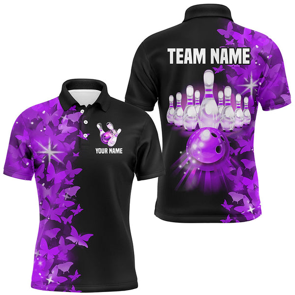 Maxcorners Butterfly Bowling Polo Shirts For Men Women Custom Bowling Jersey Team