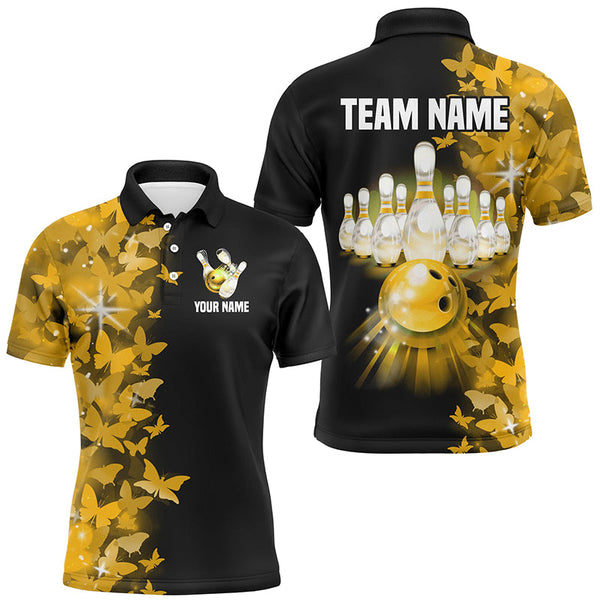 Maxcorners Butterfly Bowling Polo Shirts For Men Women Custom Bowling Jersey Team
