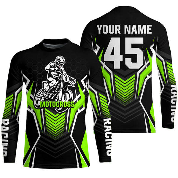 Maxcorners Green Motocross Jersey Men Women Kid Upf30+ Custom Dirt Bike Shirt Off-Road Jersey Boys Girls MT2809