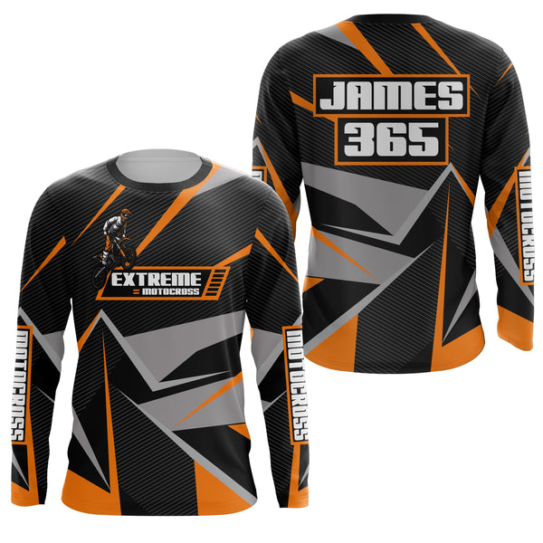 Maxcorners Orange Motocross Racing Jersey Men Women Kid UPF30+ Custom Dirt Bike Shirt Off-Road Motorcycle MT2709