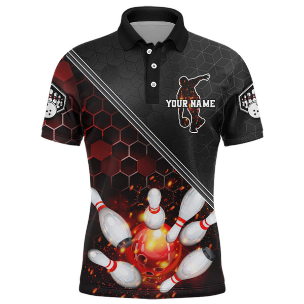 Maxcorners Red&Black Flame Bowling Customized Name And Team Name 3D Shirt