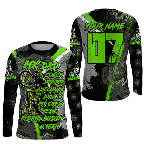 Maxcorners Custom MX Dad Jersey UPF30+ Green Dirt Bike Shirt Motocross Racing Long Sleeves LM2809