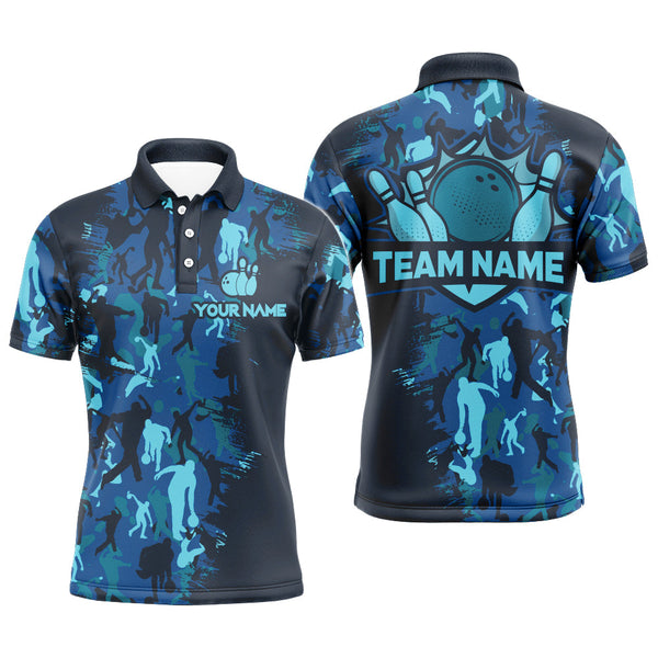 Maxcorners Custom Bowling Shirts Men Camo Bowling Jersey Team League Bowling Polo Shirt | Navy