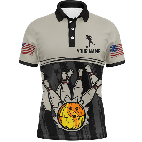 Maxcorners American Flag Bowling Restro Customized Name And Team Name 3D Shirt