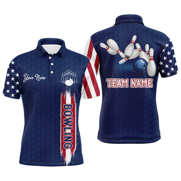 Maxcorners USA Flag Bowling Blue Navy Customized Name And Team Name 3D Shirt