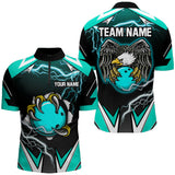 MaxCorners Bowling And Pin Eagle Jerseys Turquoise Customized Name 3D Stand Collar Zipper Polo Shirt Unisex