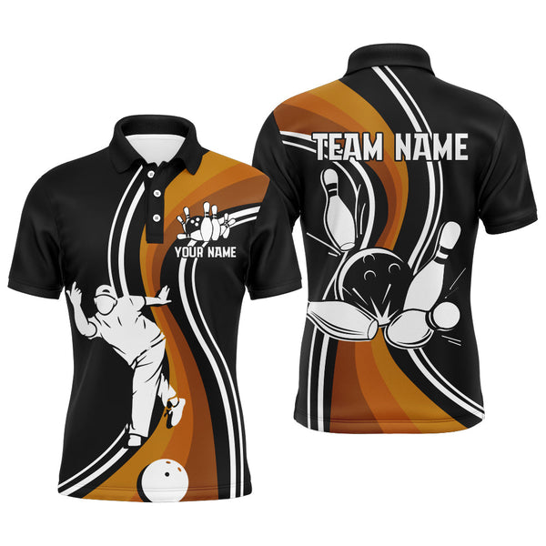 Maxcorners Black & Orange Bowling Customized Name And Team Name 3D Shirt